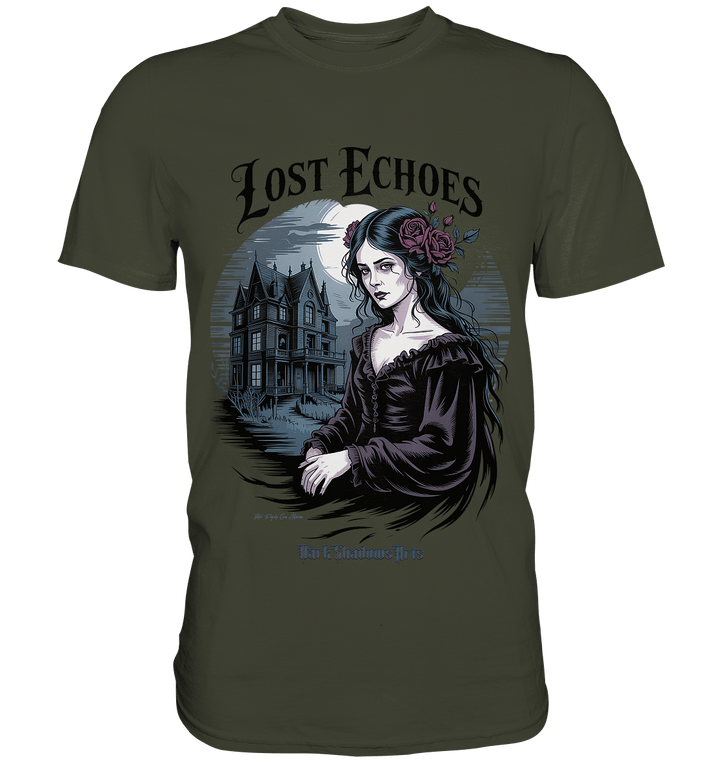 Lost Echoes – Geisterhafte Schönheit vor verlassener Villa im Gothic - Stil - Premium Shirt | Unisex - Shirts | Dark Shadows Arts