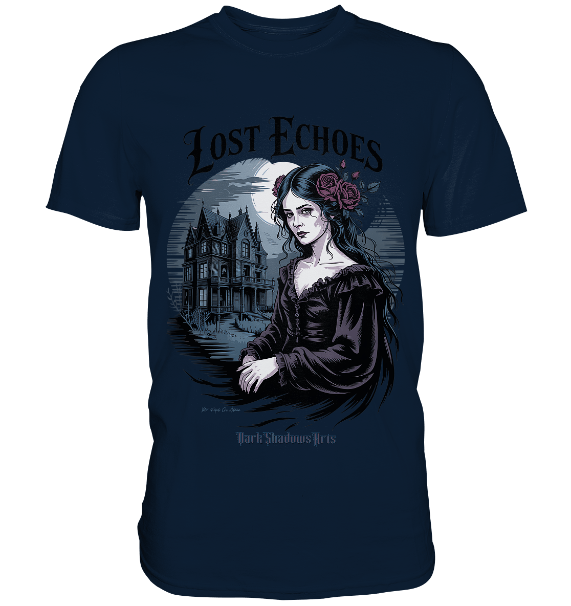 Lost Echoes – Geisterhafte Schönheit vor verlassener Villa im Gothic - Stil - Premium Shirt | Unisex - Shirts | Dark Shadows Arts