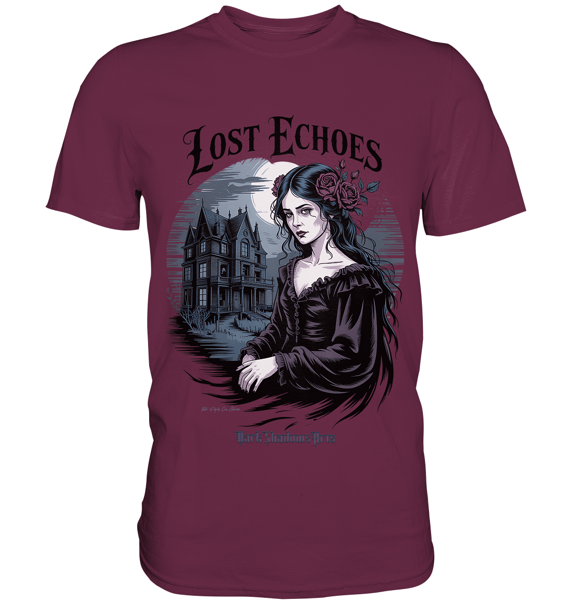 Lost Echoes – Geisterhafte Schönheit vor verlassener Villa im Gothic - Stil - Premium Shirt | Unisex - Shirts | Dark Shadows Arts