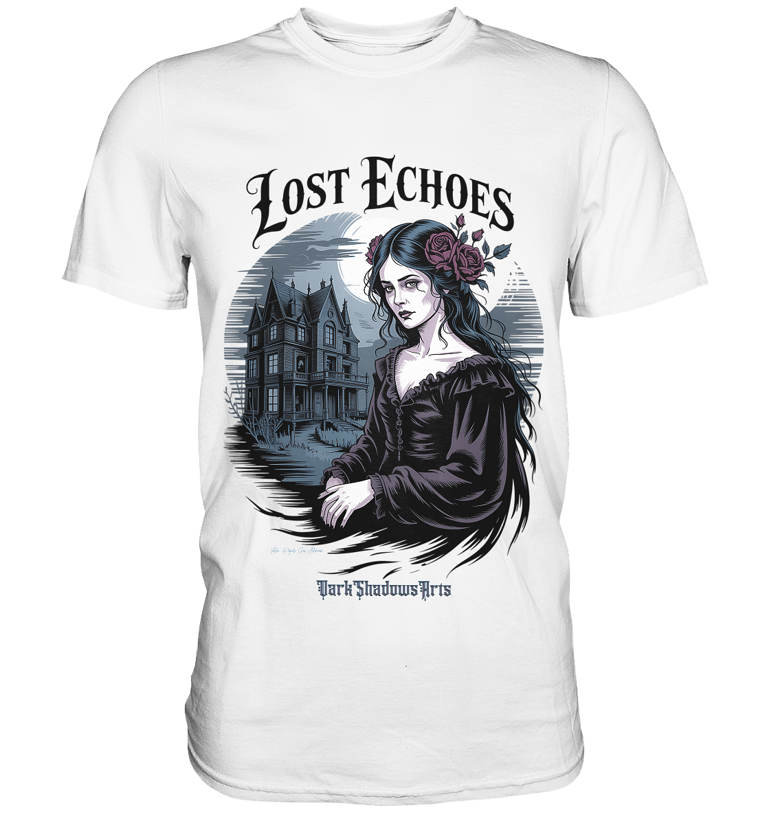 Lost Echoes – Geisterhafte Schönheit vor verlassener Villa im Gothic - Stil - Premium Shirt | Unisex - Shirts | Dark Shadows Arts