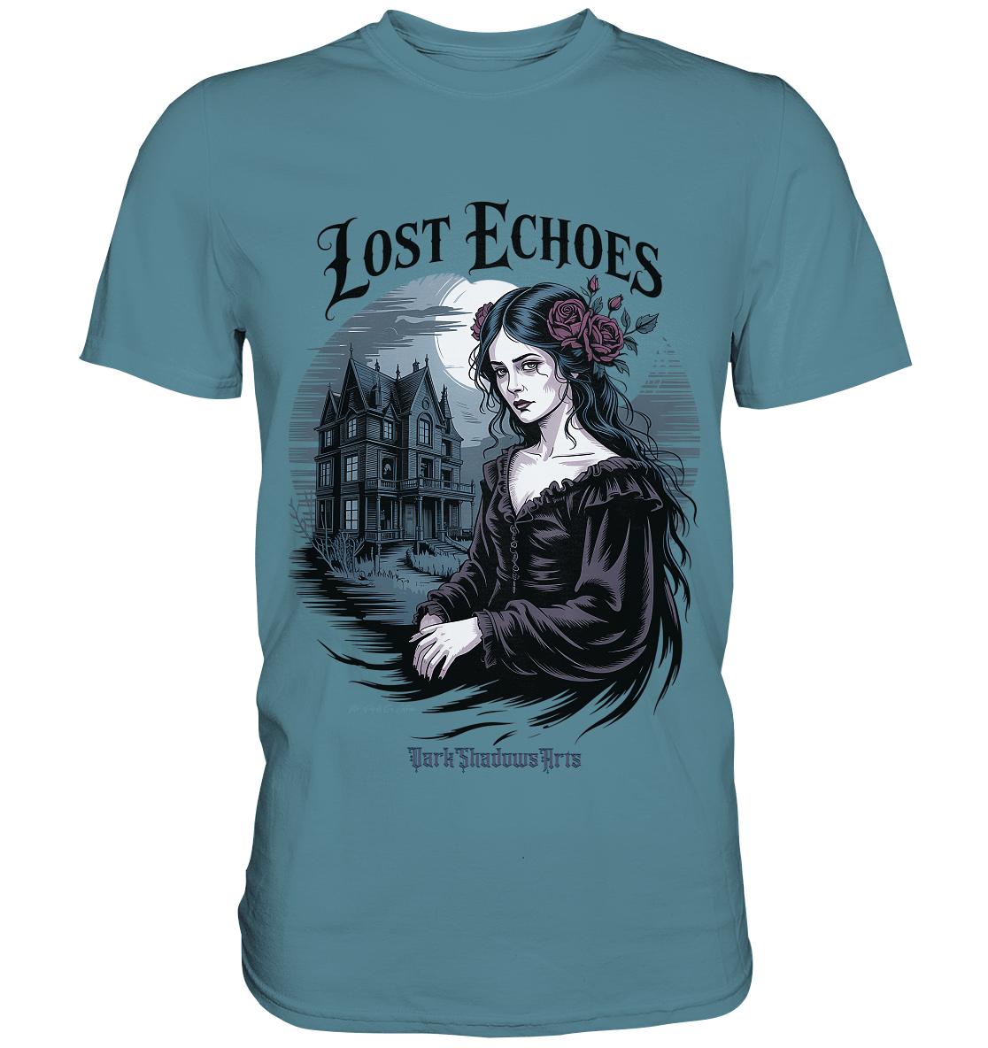 Lost Echoes – Geisterhafte Schönheit vor verlassener Villa im Gothic - Stil - Premium Shirt | Unisex - Shirts | Dark Shadows Arts
