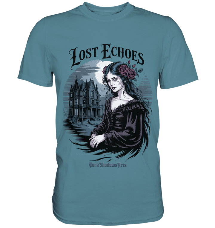 Lost Echoes – Geisterhafte Schönheit vor verlassener Villa im Gothic - Stil - Premium Shirt | Unisex - Shirts | Dark Shadows Arts