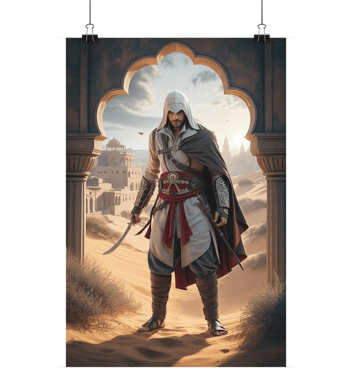 Mysterious DesertAassassin - Der unsichtbare Wächter der sandigen Nacht - Poster Din A1 (hoch) | Wall Art | Dark Shadows Arts