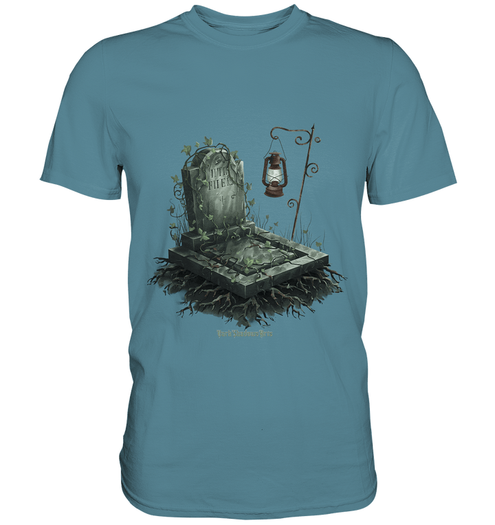 Mystische Grabstein - Illustration mit Laterne und Efeu - Premium Shirt | Unisex - Shirts | Dark Shadows Arts