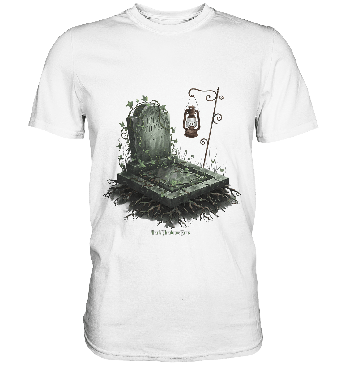 Mystische Grabstein - Illustration mit Laterne und Efeu - Premium Shirt | Unisex - Shirts | Dark Shadows Arts