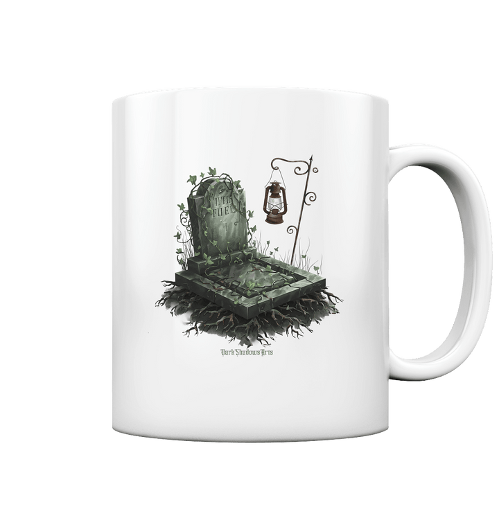 Mystische Grabstein - Illustration mit Laterne und Efeu - Tasse glossy | Trinkgefäße | Dark Shadows Arts