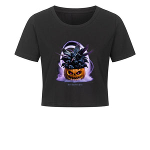Raven Pumpkin Glow - Ladies Cropped Tee | T-Shirt | Dark Shadows Arts
