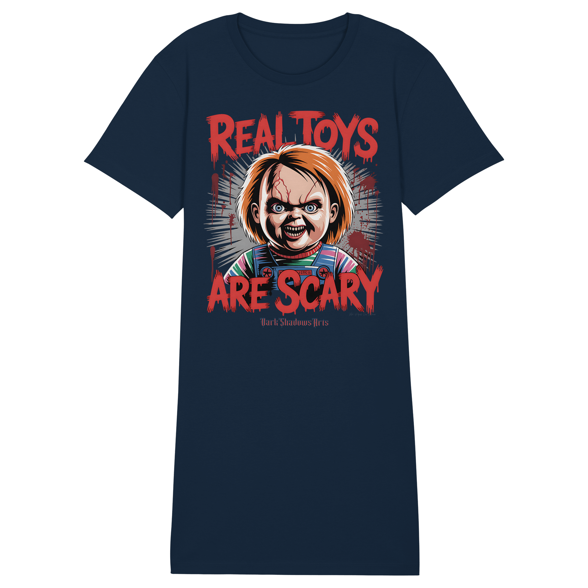 Real Toys Are Scary - Ladies Organic Shirt Dress - Ladies Organic Shirt Dress | Lady - Shirts | Dark Shadows Arts