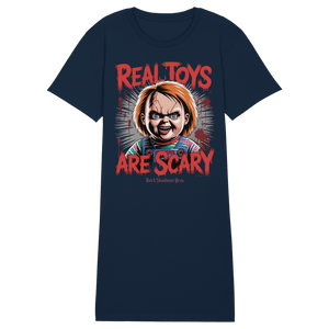 Real Toys Are Scary - Ladies Organic Shirt Dress - Ladies Organic Shirt Dress | Lady - Shirts | Dark Shadows Arts