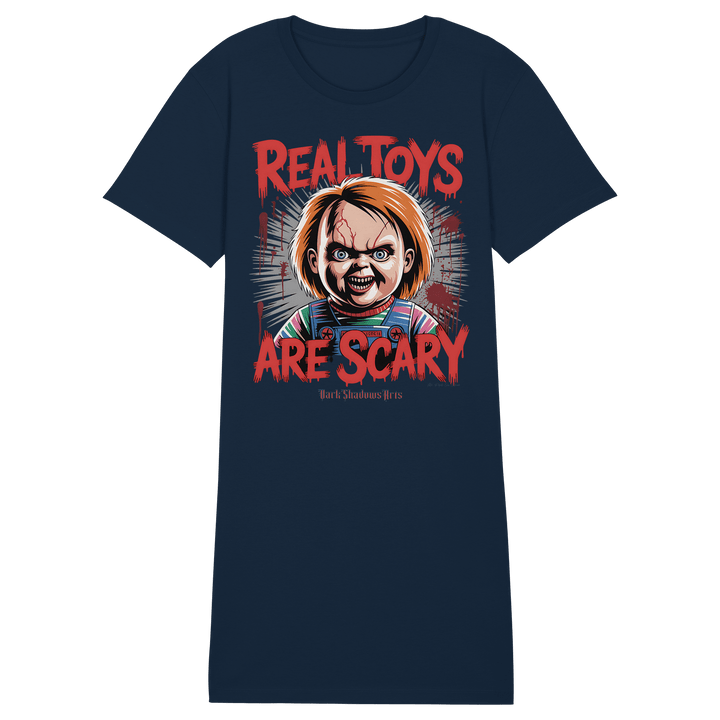 Real Toys Are Scary - Ladies Organic Shirt Dress - Ladies Organic Shirt Dress | Lady - Shirts | Dark Shadows Arts