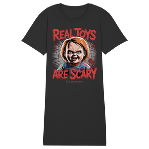 Real Toys Are Scary - Ladies Organic Shirt Dress - Ladies Organic Shirt Dress | Lady - Shirts | Dark Shadows Arts