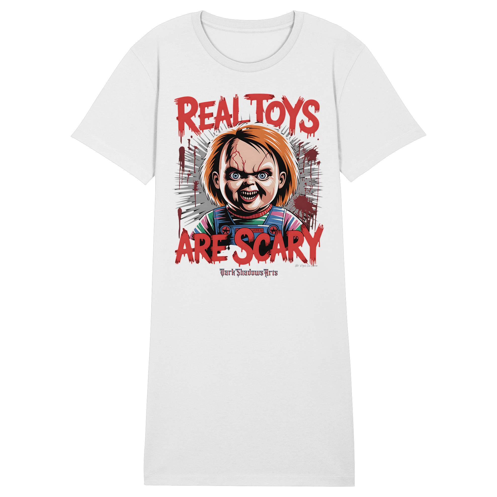 Real Toys Are Scary - Ladies Organic Shirt Dress - Ladies Organic Shirt Dress | Lady - Shirts | Dark Shadows Arts