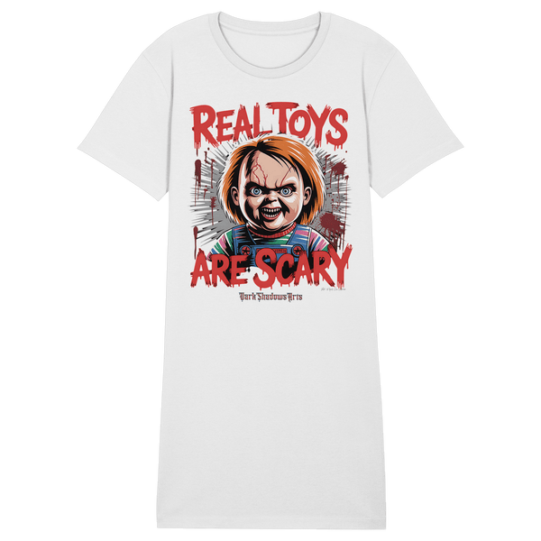 Real Toys Are Scary - Ladies Organic Shirt Dress - Ladies Organic Shirt Dress | Lady - Shirts | Dark Shadows Arts