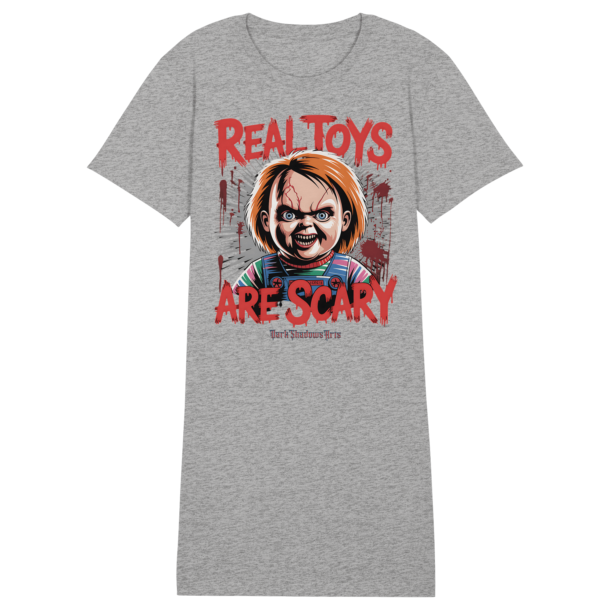 Real Toys Are Scary - Ladies Organic Shirt Dress - Ladies Organic Shirt Dress | Lady - Shirts | Dark Shadows Arts