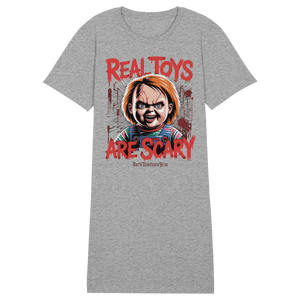 Real Toys Are Scary - Ladies Organic Shirt Dress - Ladies Organic Shirt Dress | Lady - Shirts | Dark Shadows Arts