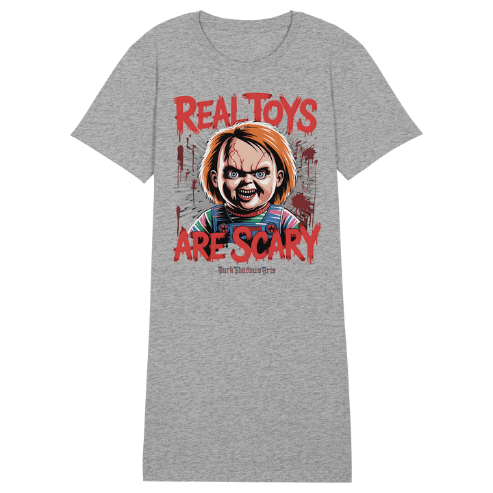Real Toys Are Scary - Ladies Organic Shirt Dress - Ladies Organic Shirt Dress | Lady - Shirts | Dark Shadows Arts