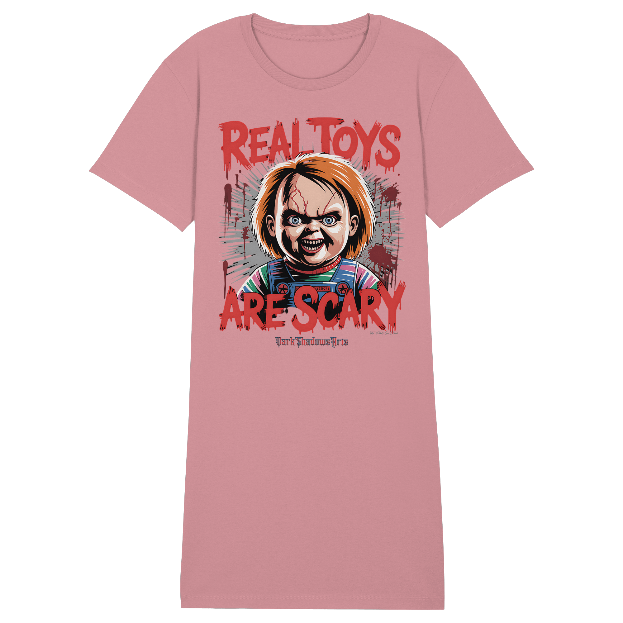 Real Toys Are Scary - Ladies Organic Shirt Dress - Ladies Organic Shirt Dress | Lady - Shirts | Dark Shadows Arts
