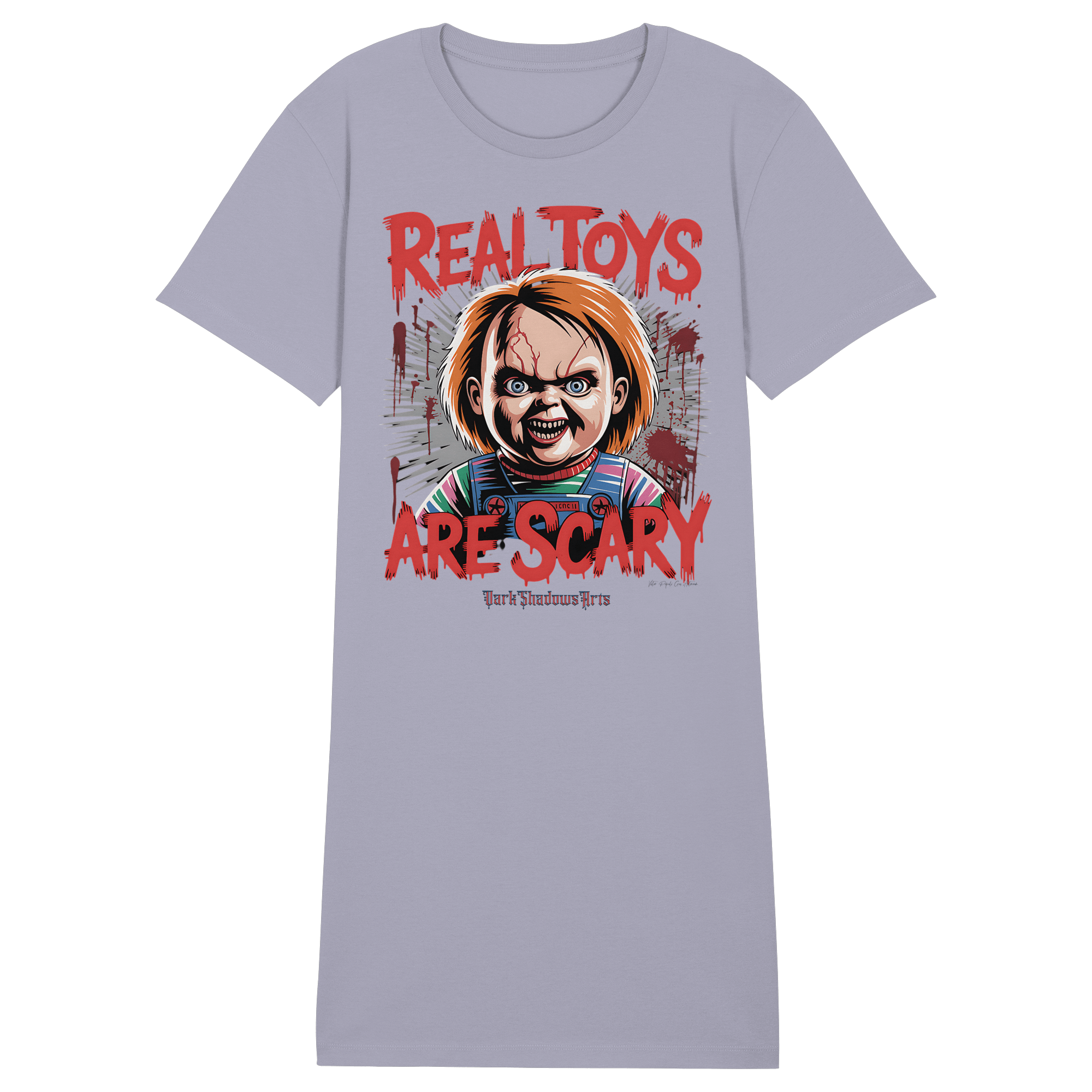 Real Toys Are Scary - Ladies Organic Shirt Dress - Ladies Organic Shirt Dress | Lady - Shirts | Dark Shadows Arts