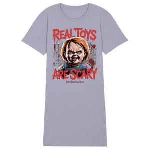 Real Toys Are Scary - Ladies Organic Shirt Dress - Ladies Organic Shirt Dress | Lady - Shirts | Dark Shadows Arts