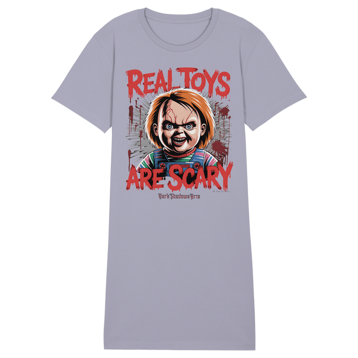 Real Toys Are Scary - Ladies Organic Shirt Dress - Ladies Organic Shirt Dress | Lady - Shirts | Dark Shadows Arts