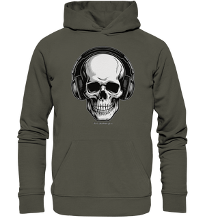 Requiem in Beats – Totenkopf mit Ohrhörern für Musikrebellen - Organic Hoodie | Hoodies | Dark Shadows Arts