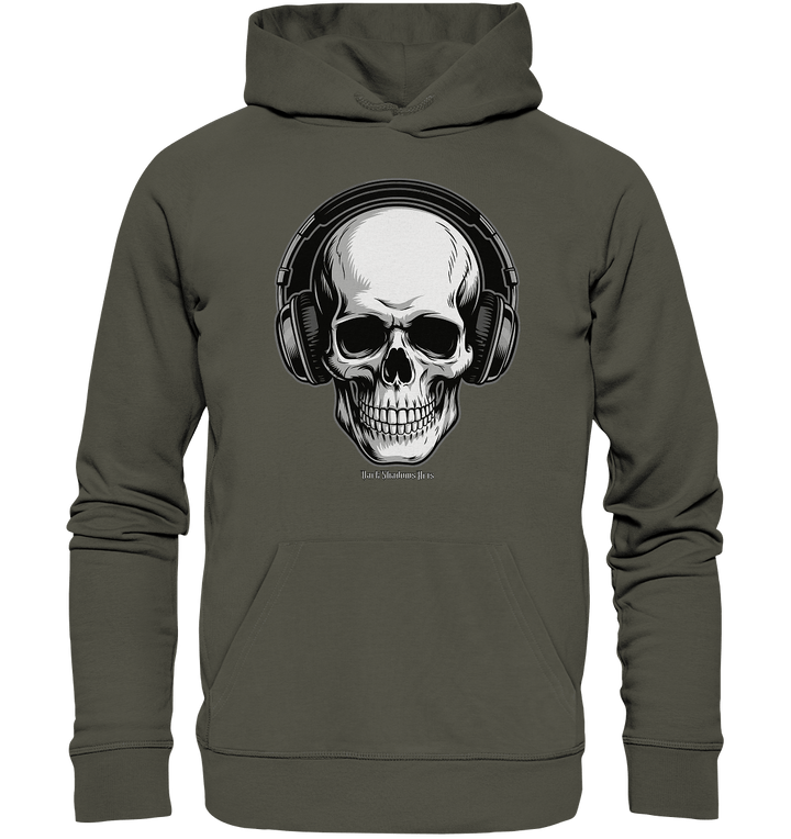 Requiem in Beats – Totenkopf mit Ohrhörern für Musikrebellen - Organic Hoodie | Hoodies | Dark Shadows Arts