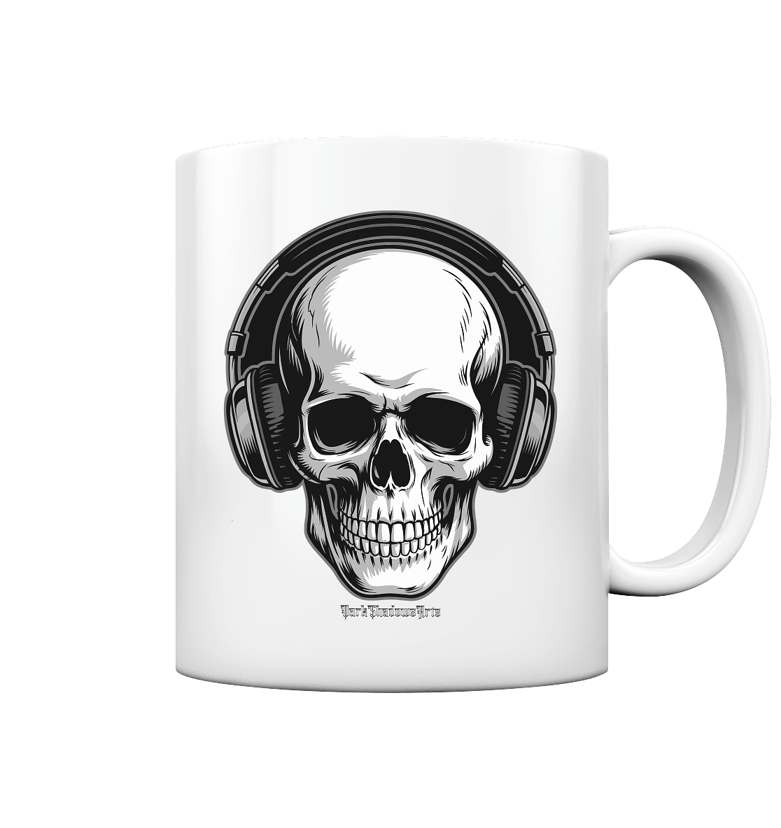 Requiem in Beats – Totenkopf mit Ohrhörern für Musikrebellen - Tasse glossy | Trinkgefäße | Dark Shadows Arts