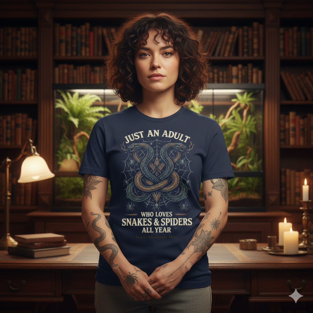 Symmetrische Schlangen und Spinnennetze in Herzform auf einem blauen Premium T-Shirt