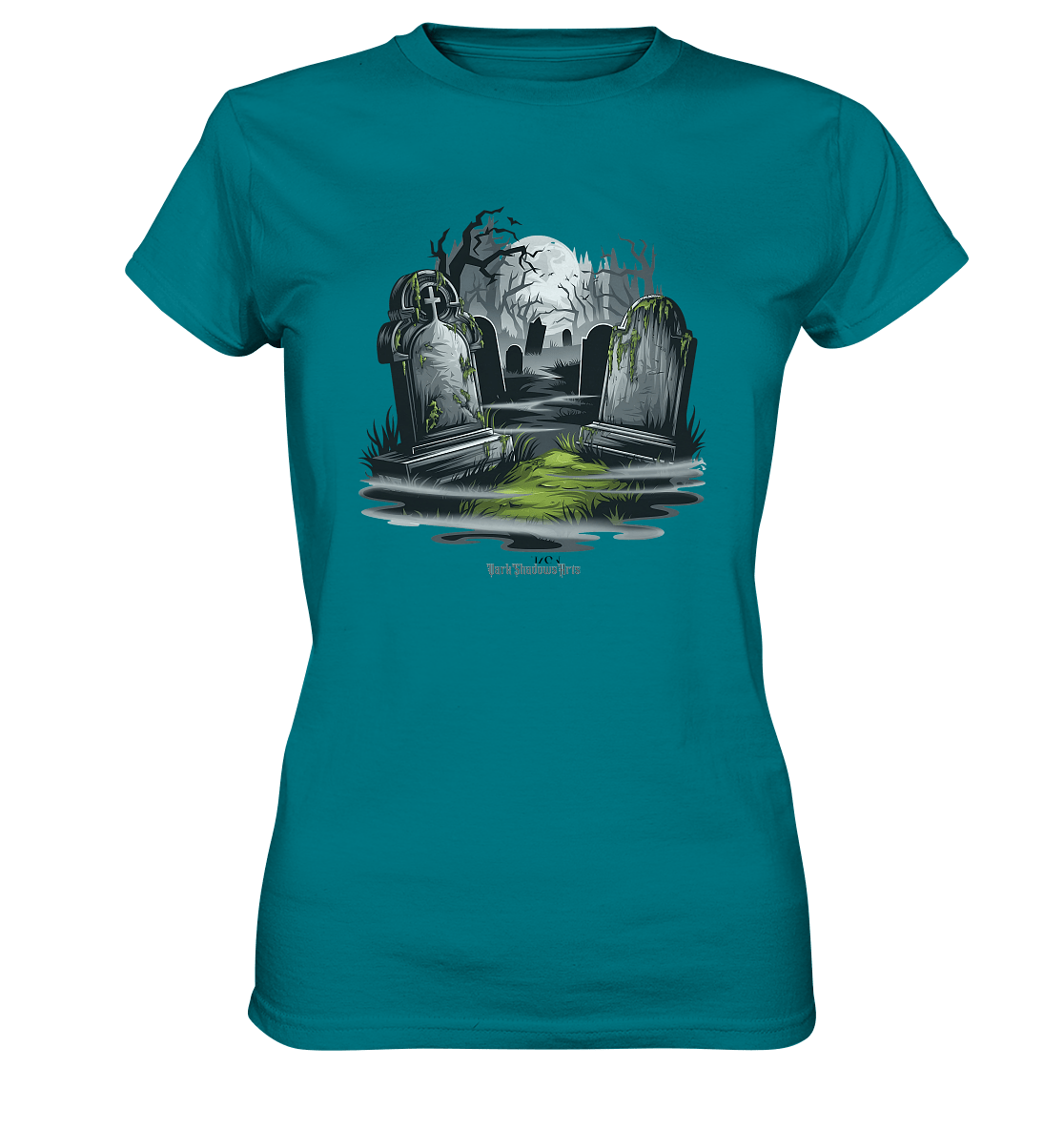 Spukfriedhof mit Vollmond und Nebel - Gruselige Halloween - Kunst - Ladies Premium Shirt | Lady - Shirts | Dark Shadows Arts