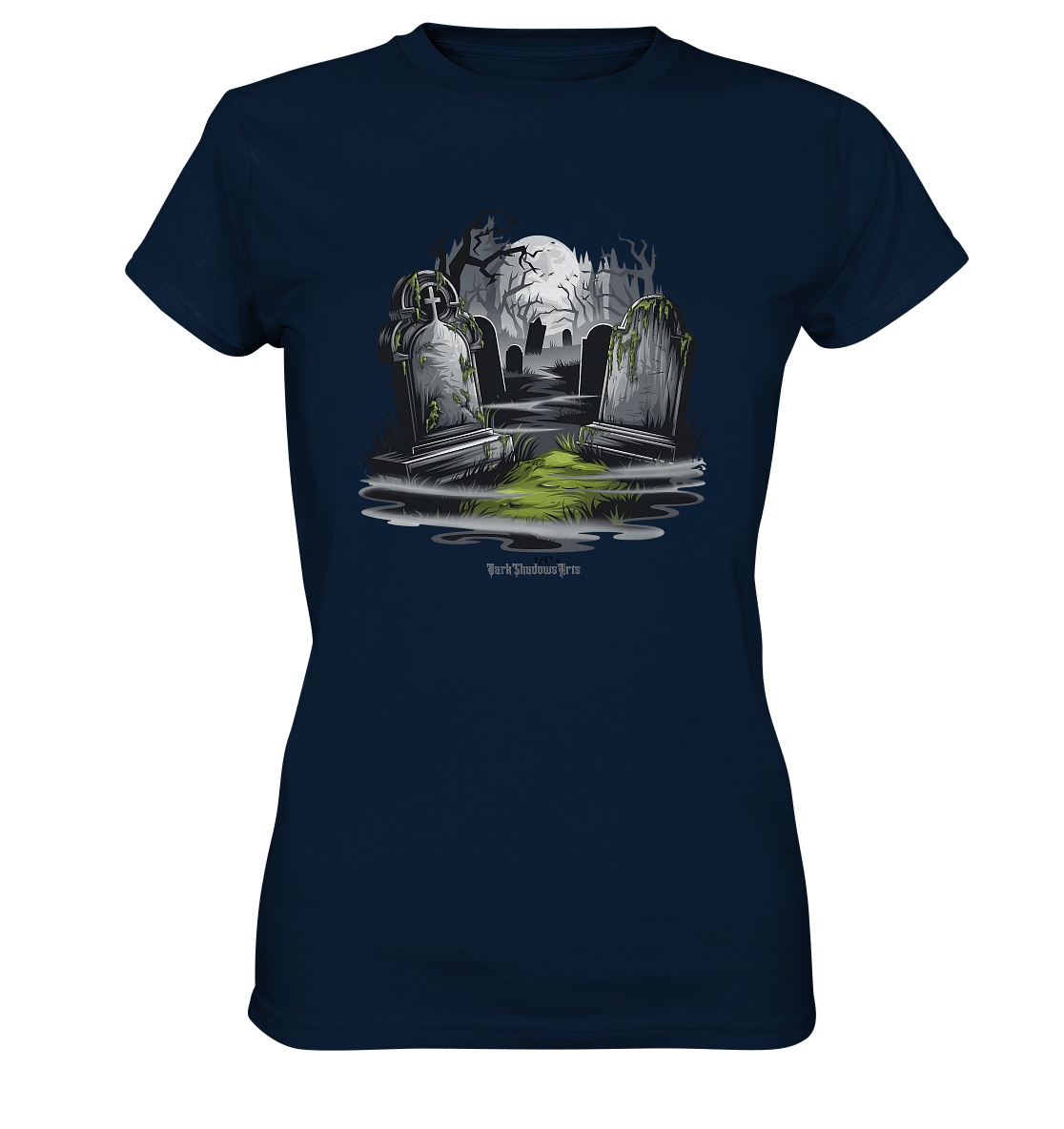 Spukfriedhof mit Vollmond und Nebel - Gruselige Halloween - Kunst - Ladies Premium Shirt | Lady - Shirts | Dark Shadows Arts
