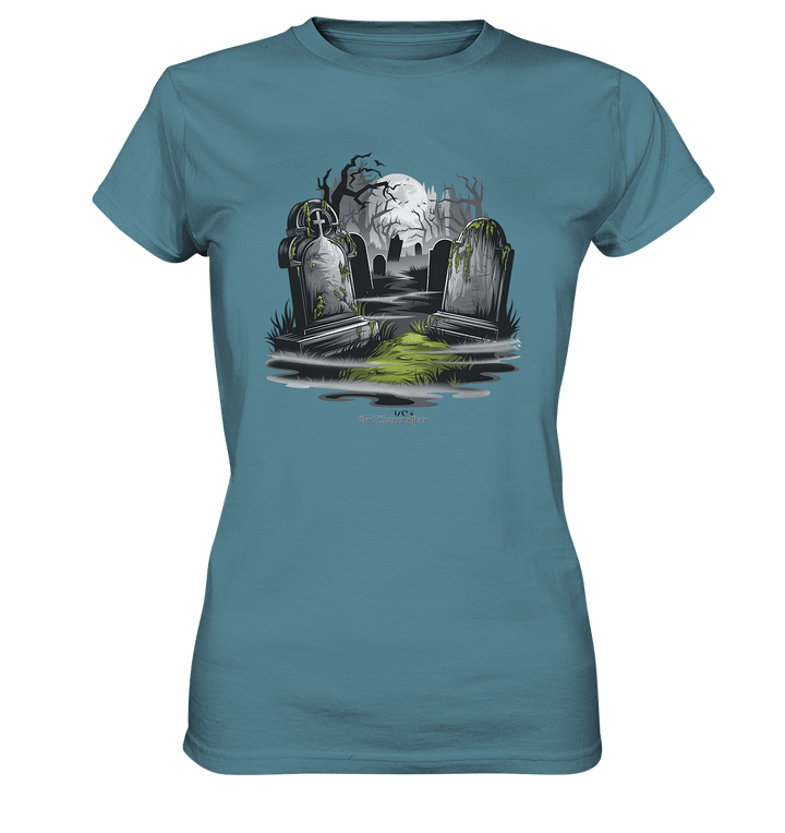 Spukfriedhof mit Vollmond und Nebel - Gruselige Halloween - Kunst - Ladies Premium Shirt | Lady - Shirts | Dark Shadows Arts
