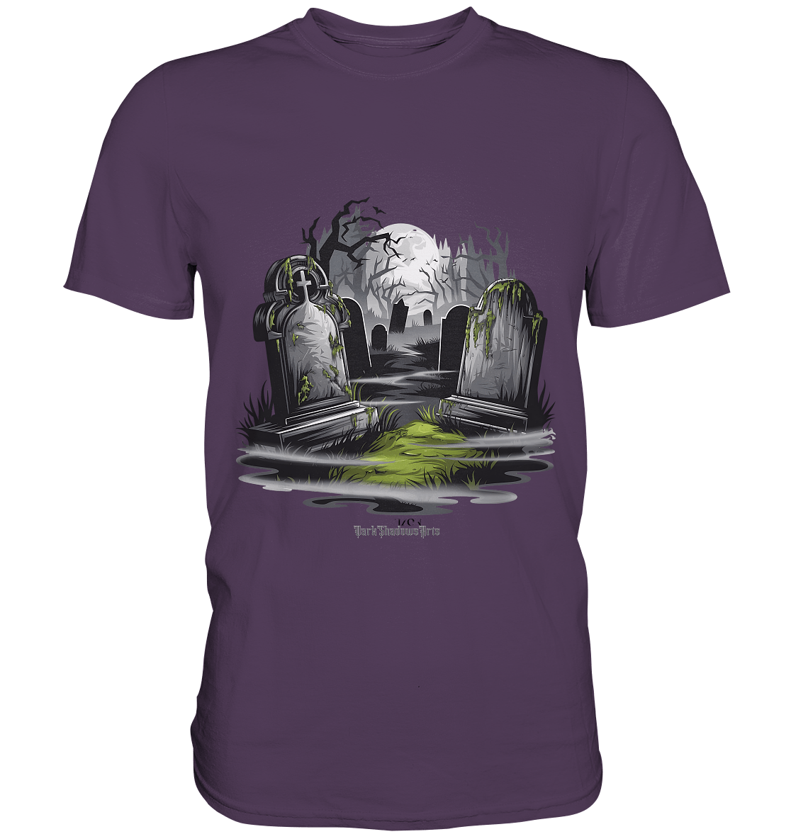 Spukfriedhof mit Vollmond und Nebel - Gruselige Halloween - Kunst - Premium Shirt | Unisex - Shirts | Dark Shadows Arts