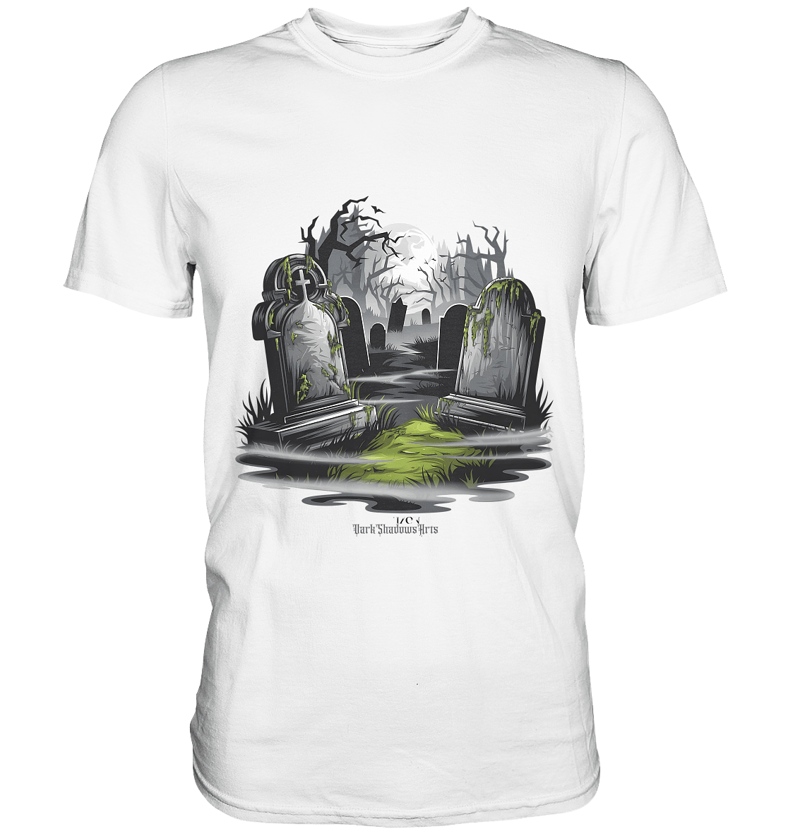 Spukfriedhof mit Vollmond und Nebel - Gruselige Halloween - Kunst - Premium Shirt | Unisex - Shirts | Dark Shadows Arts