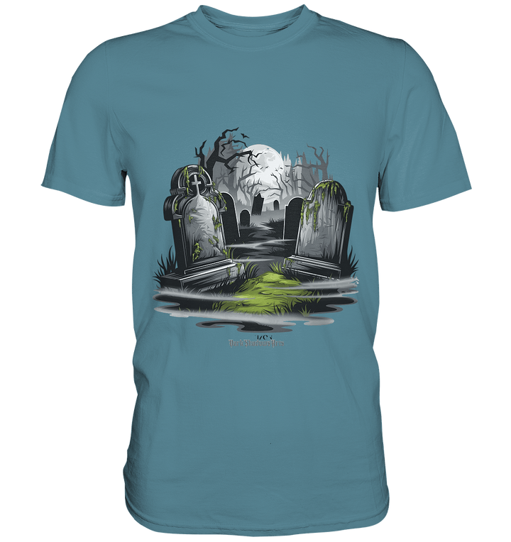 Spukfriedhof mit Vollmond und Nebel - Gruselige Halloween - Kunst - Premium Shirt | Unisex - Shirts | Dark Shadows Arts