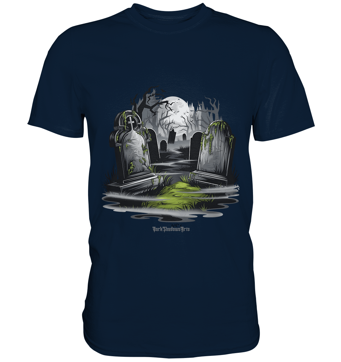 Spukfriedhof mit Vollmond und Nebel - Gruselige Halloween - Kunst - Premium Shirt | Unisex - Shirts | Dark Shadows Arts