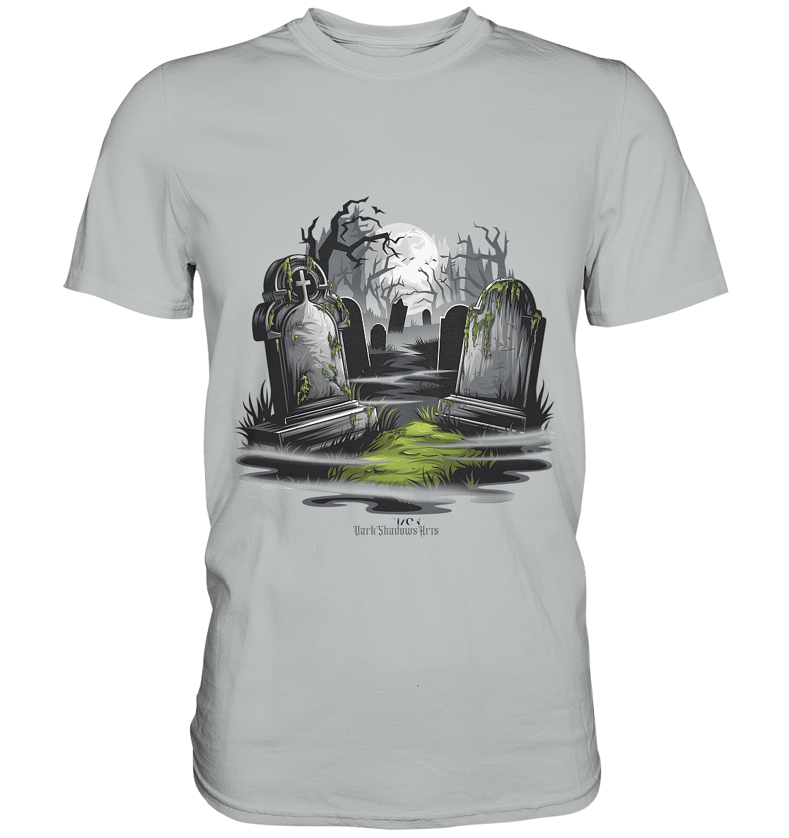 Spukfriedhof mit Vollmond und Nebel - Gruselige Halloween - Kunst - Premium Shirt | Unisex - Shirts | Dark Shadows Arts
