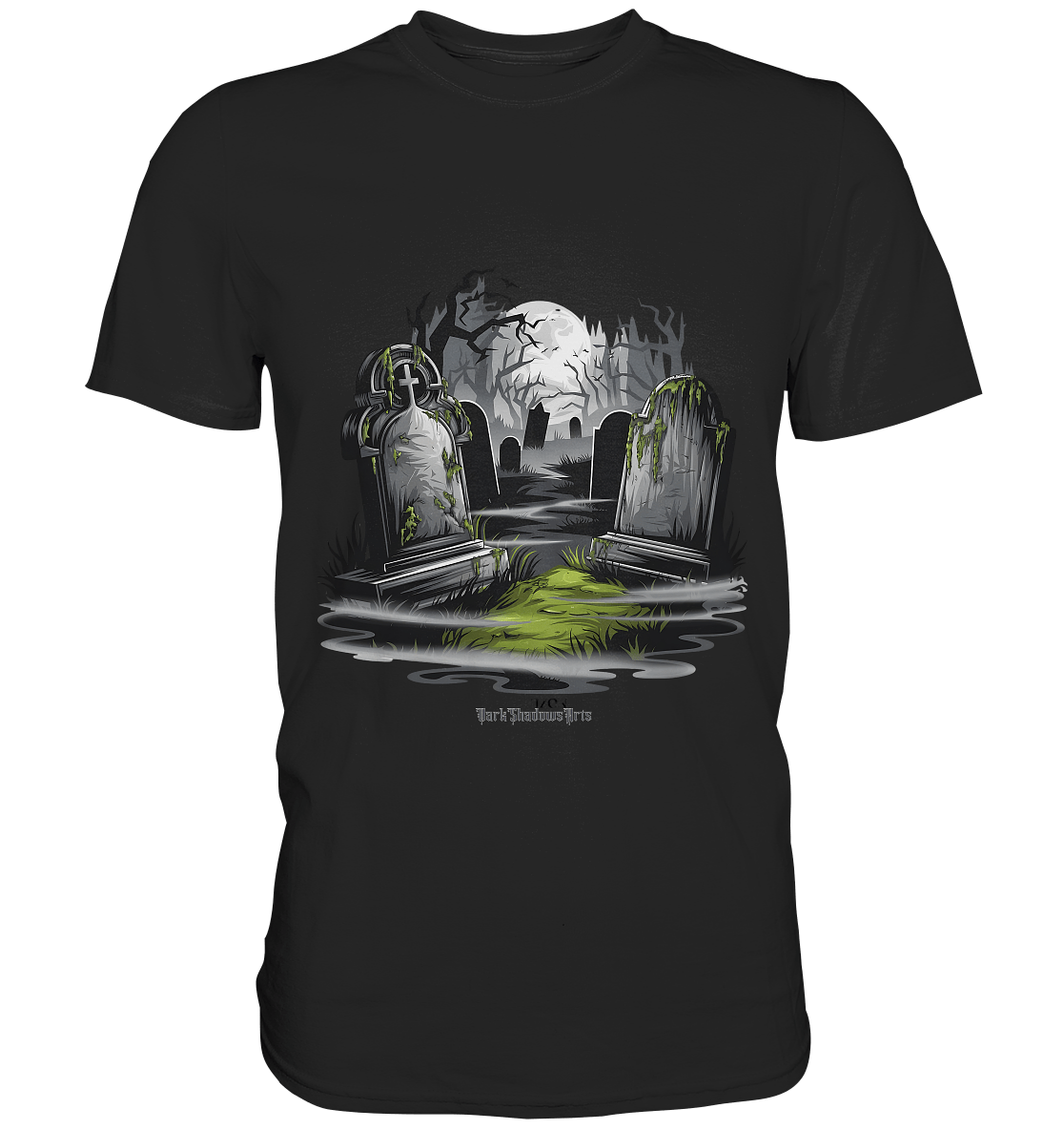 Spukfriedhof mit Vollmond und Nebel - Gruselige Halloween - Kunst - Premium Shirt | Unisex - Shirts | Dark Shadows Arts