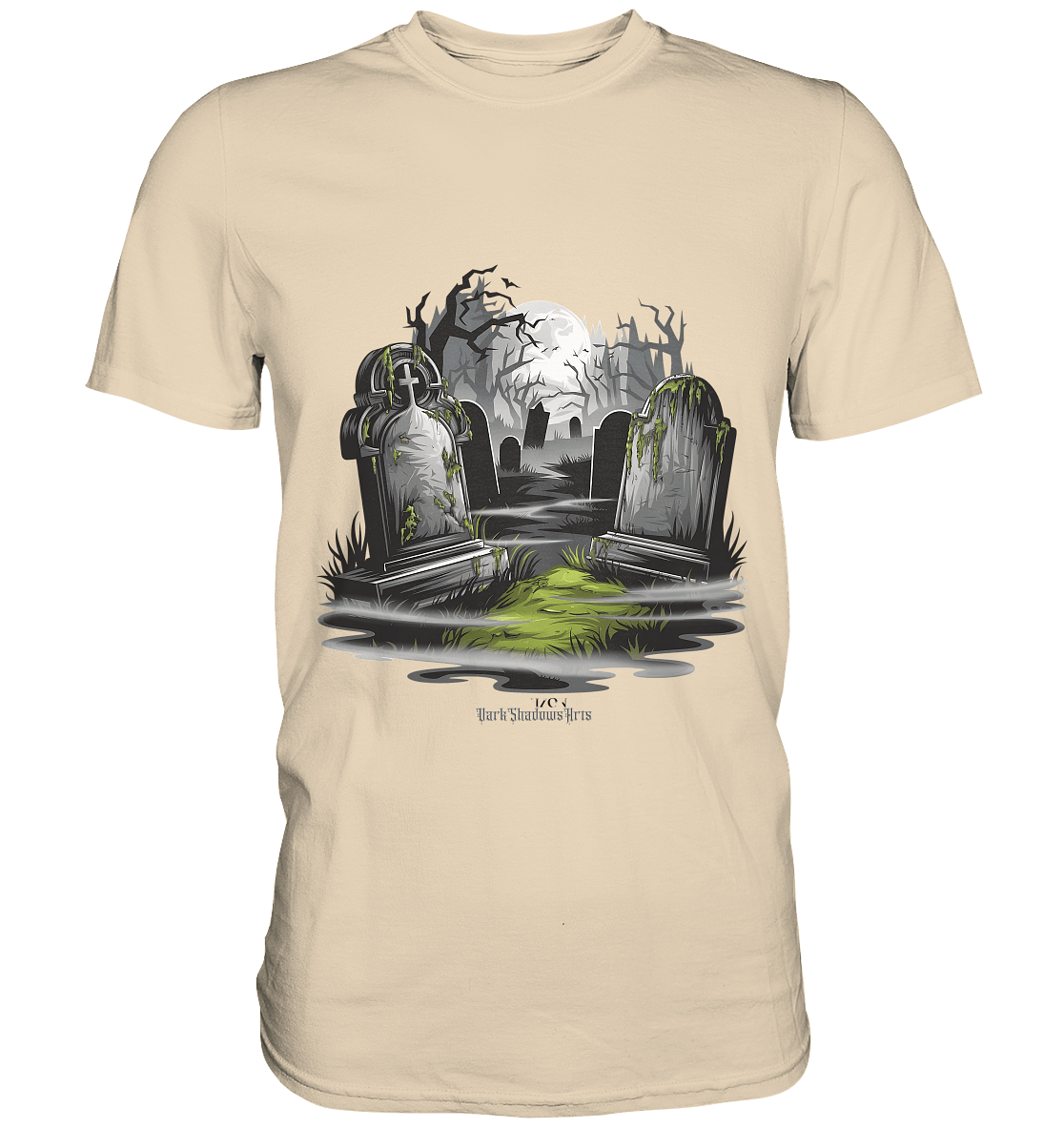 Spukfriedhof mit Vollmond und Nebel - Gruselige Halloween - Kunst - Premium Shirt | Unisex - Shirts | Dark Shadows Arts