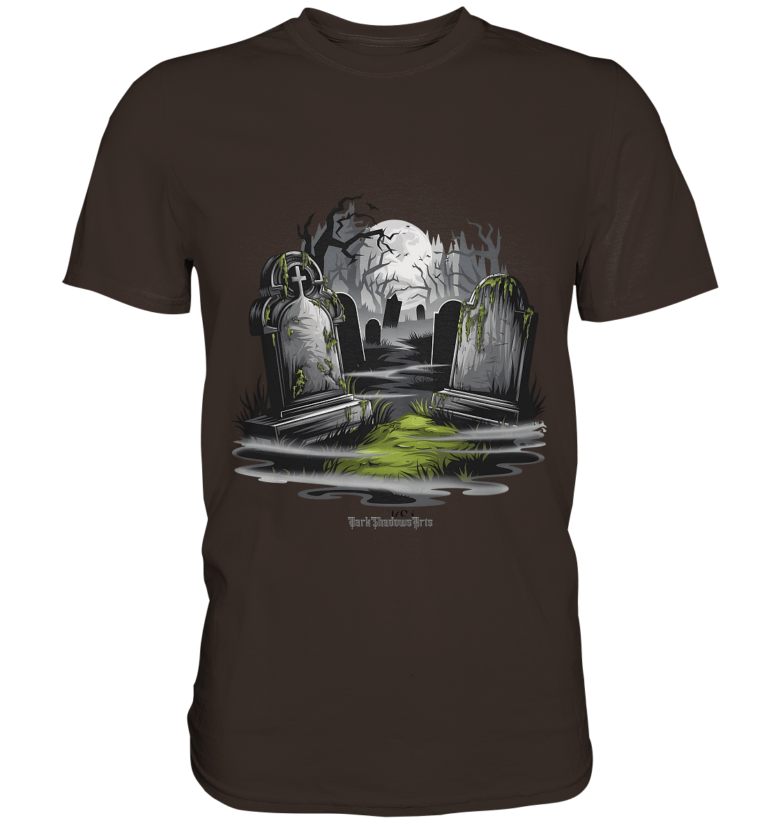 Spukfriedhof mit Vollmond und Nebel - Gruselige Halloween - Kunst - Premium Shirt | Unisex - Shirts | Dark Shadows Arts