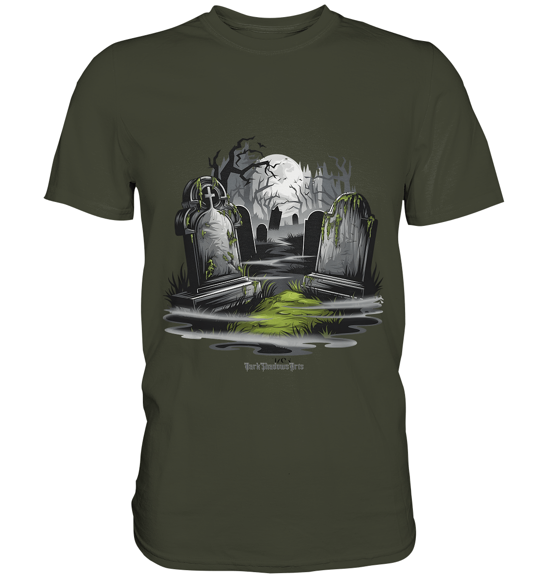 Spukfriedhof mit Vollmond und Nebel - Gruselige Halloween - Kunst - Premium Shirt | Unisex - Shirts | Dark Shadows Arts