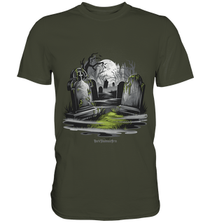 Spukfriedhof mit Vollmond und Nebel - Gruselige Halloween - Kunst - Premium Shirt | Unisex - Shirts | Dark Shadows Arts