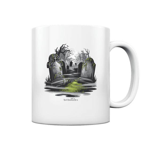 Spukfriedhof mit Vollmond und Nebel - Gruselige Halloween - Kunst - Tasse glossy | Trinkgefäße | Dark Shadows Arts