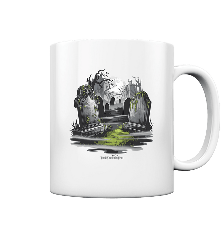 Spukfriedhof mit Vollmond und Nebel - Gruselige Halloween - Kunst - Tasse glossy | Trinkgefäße | Dark Shadows Arts