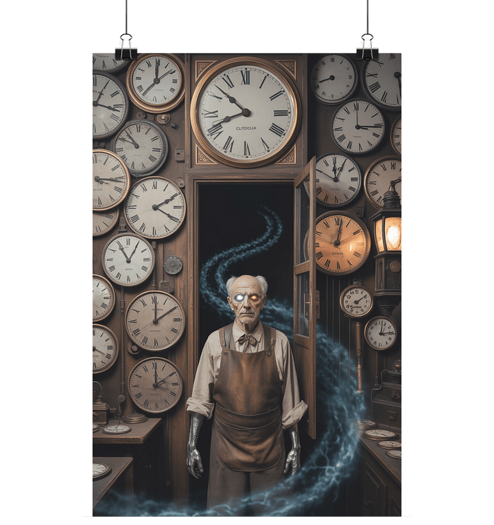 The Clockmaker’s curse - Der mechanische Fluch des ewigen Uhrmacher's - Poster Din A1 (hoch) | Wall Art | Dark Shadows Arts