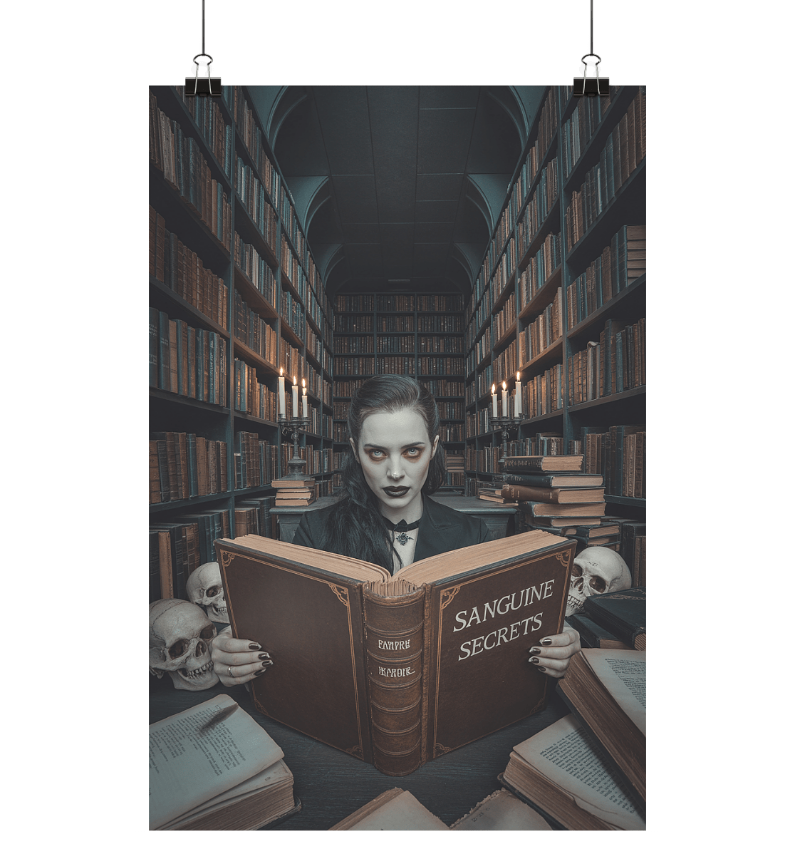 The Vampire Librarian of Forgotten Tomes - Die unsterbliche Hüterin verborgener Bücher - Poster Din A1 (hoch) | Wall Art | Dark Shadows Arts