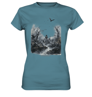 Unheimlicher Nebelfriedhof_ Düstere Aquarellkunst mit Krähen und kahlen Bäumen - Ladies Premium Shirt | Lady - Shirts | Dark Shadows Arts