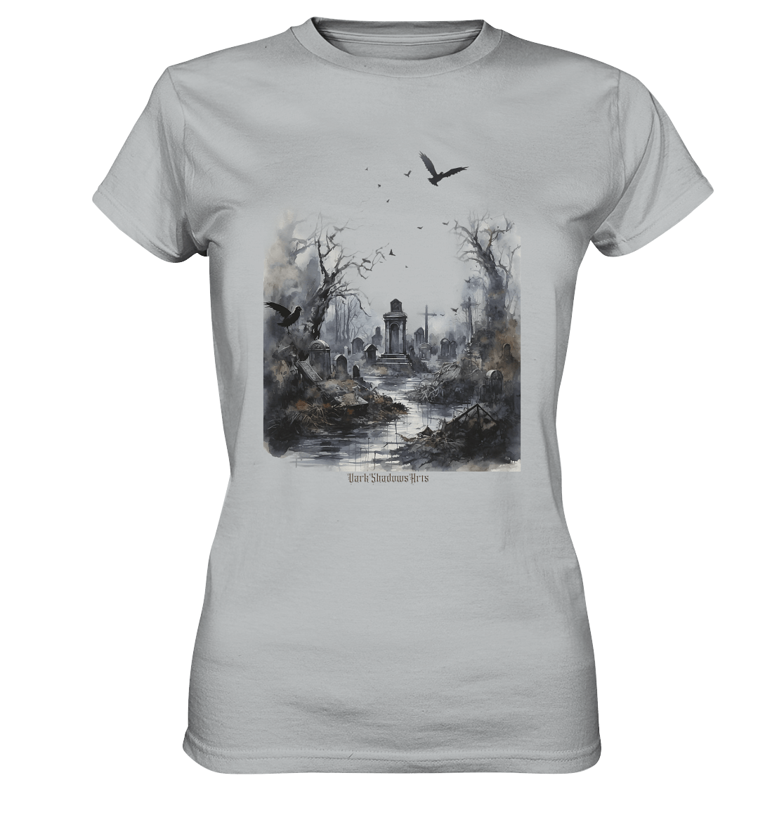 Unheimlicher Nebelfriedhof_ Düstere Aquarellkunst mit Krähen und kahlen Bäumen - Ladies Premium Shirt | Lady - Shirts | Dark Shadows Arts