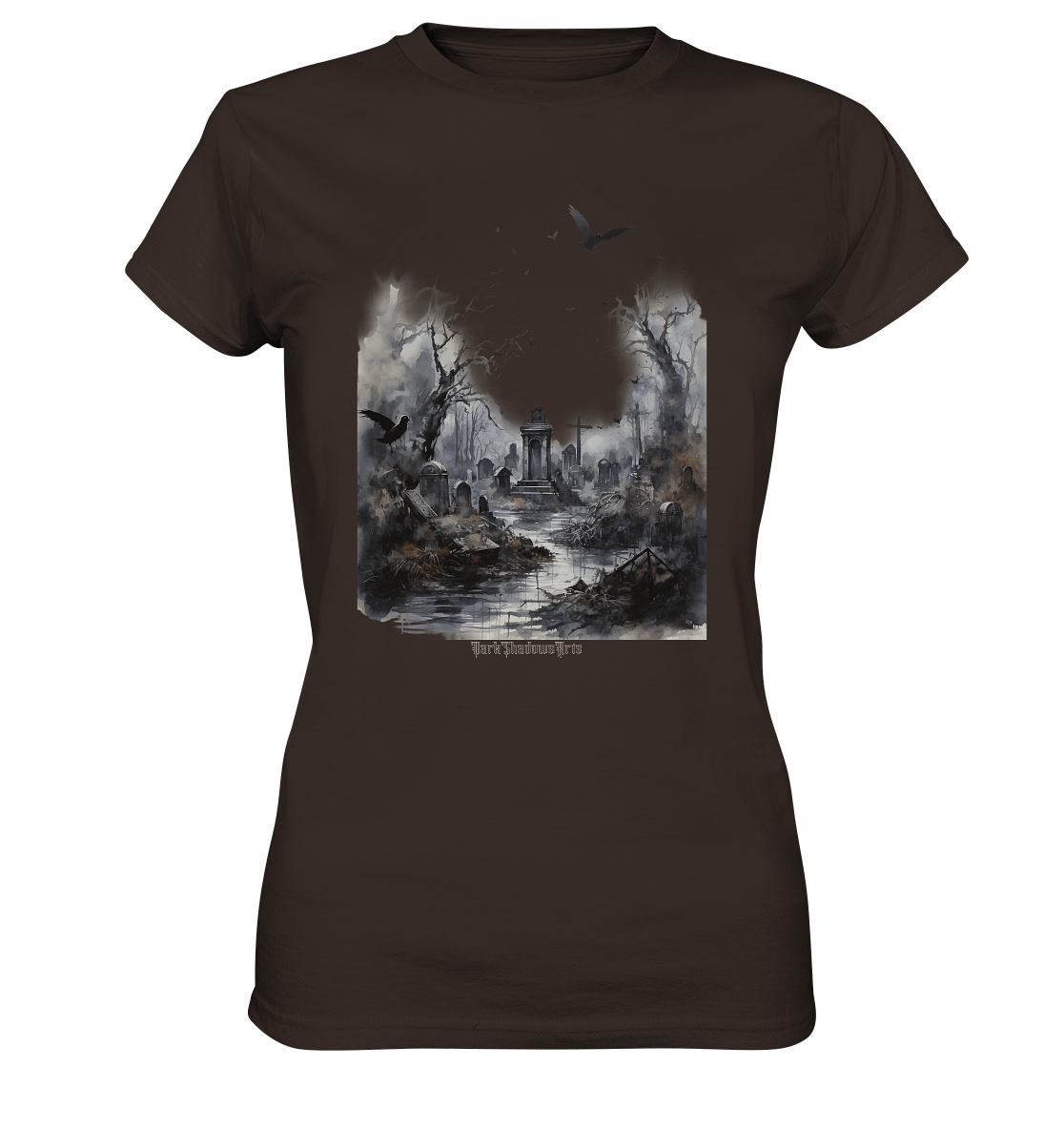 Unheimlicher Nebelfriedhof_ Düstere Aquarellkunst mit Krähen und kahlen Bäumen - Ladies Premium Shirt | Lady - Shirts | Dark Shadows Arts