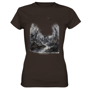 Unheimlicher Nebelfriedhof_ Düstere Aquarellkunst mit Krähen und kahlen Bäumen - Ladies Premium Shirt | Lady - Shirts | Dark Shadows Arts