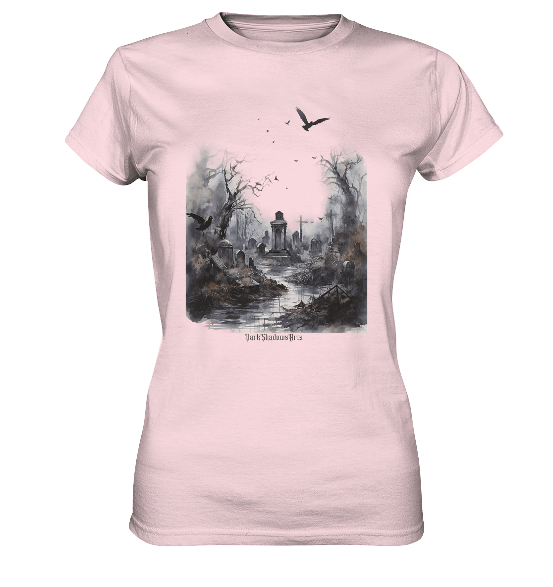 Unheimlicher Nebelfriedhof_ Düstere Aquarellkunst mit Krähen und kahlen Bäumen - Ladies Premium Shirt | Lady - Shirts | Dark Shadows Arts